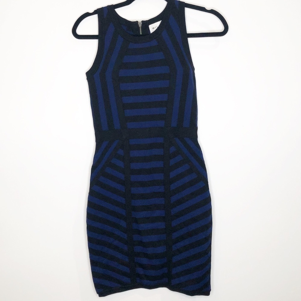 ✅ Milly Mitered Stripe Sheath KNIT Dress BLUE/BLACK DRESS‎ SIZE SMALL